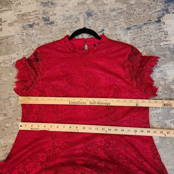 Torrid Mini Lace High Neck Red Skater Dress Size 1X Stretch Holiday Party Event - Picture 2 of 16